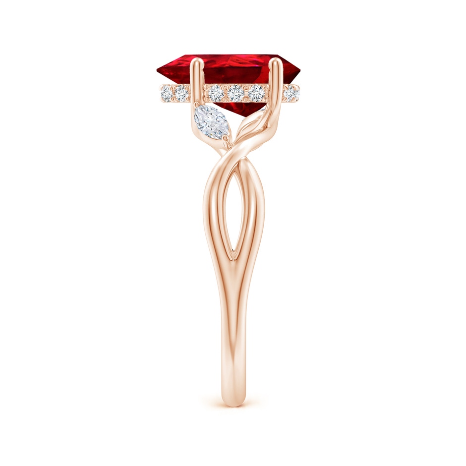 10x8mm Labgrown Lab-Grown Nature-Inspired Pear Ruby Hidden Halo Engagement Ring in Rose Gold side 299