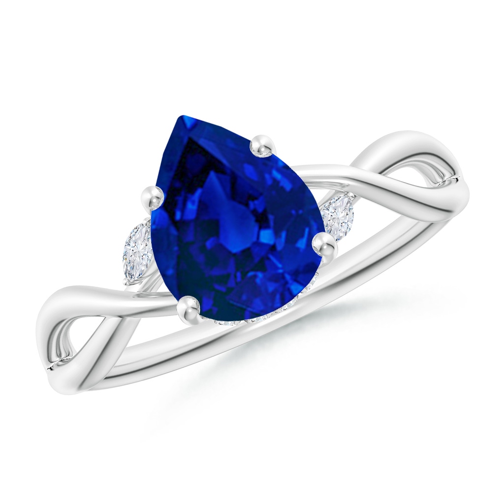 9x7mm Labgrown Lab-Grown Nature-Inspired Pear Blue Sapphire Hidden Halo Engagement Ring in White Gold