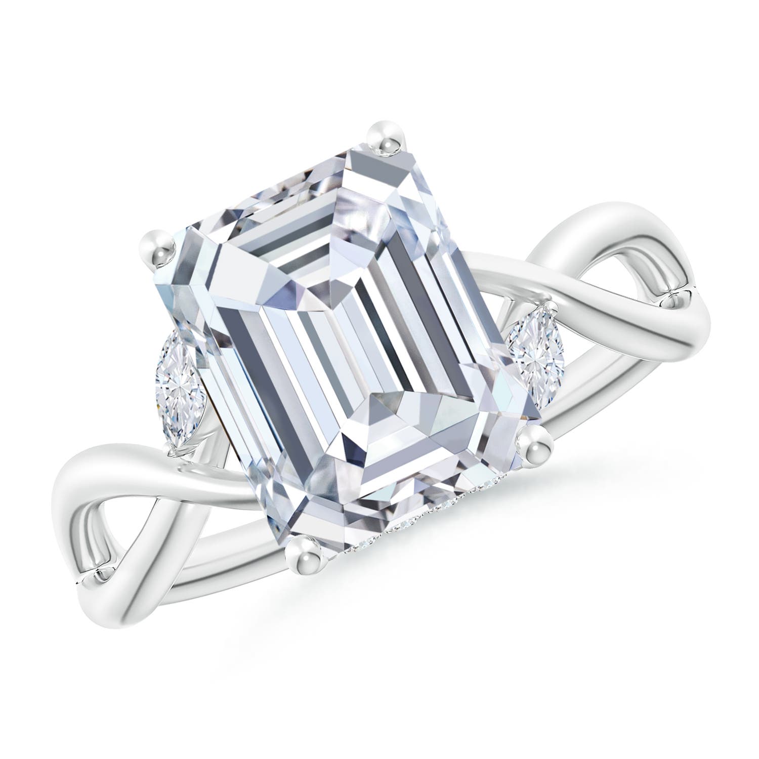 10x7.5mm FGVS Lab-Grown Nature-Inspired Emerald-Cut Diamond Hidden Halo Engagement Ring in White Gold