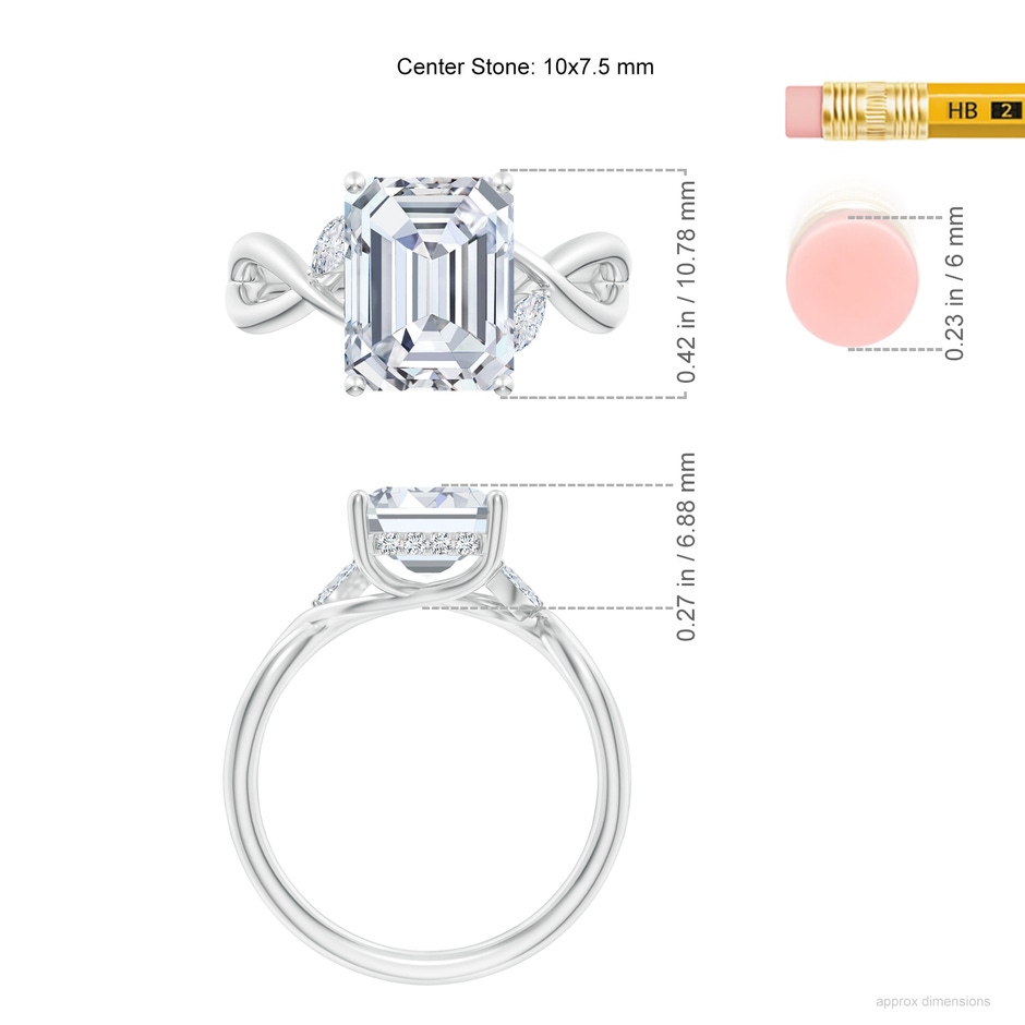 10x7.5mm FGVS Lab-Grown Nature-Inspired Emerald-Cut Diamond Hidden Halo Engagement Ring in White Gold ruler