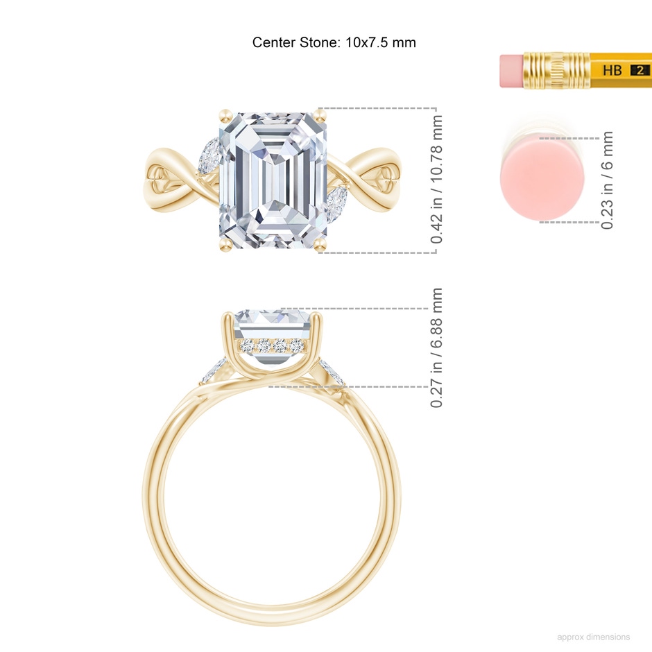 10x7.5mm FGVS Lab-Grown Nature-Inspired Emerald-Cut Diamond Hidden Halo Engagement Ring in Yellow Gold ruler