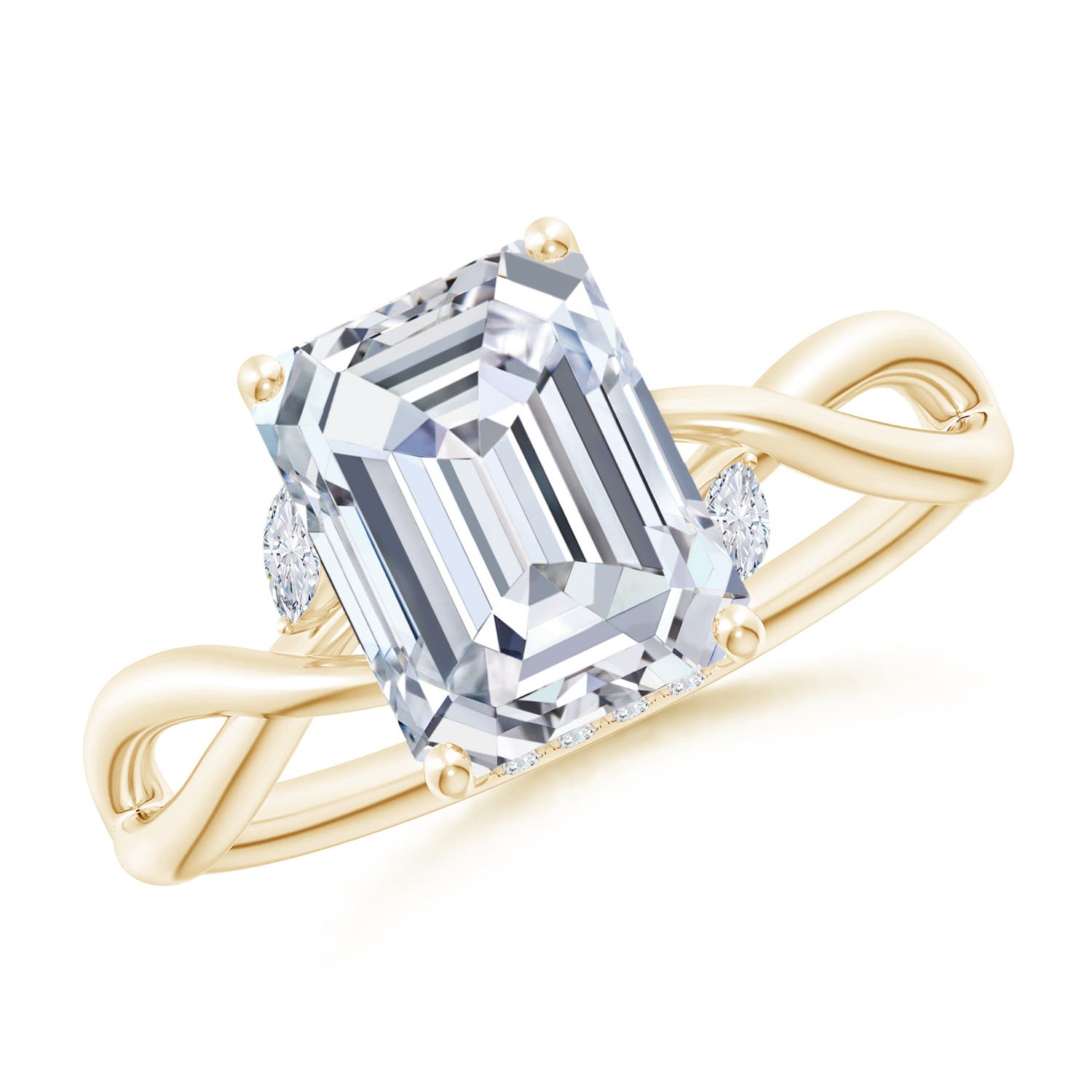8.5x6.5mm FGVS Lab-Grown Nature-Inspired Emerald-Cut Diamond Hidden Halo Engagement Ring in 18K Yellow Gold