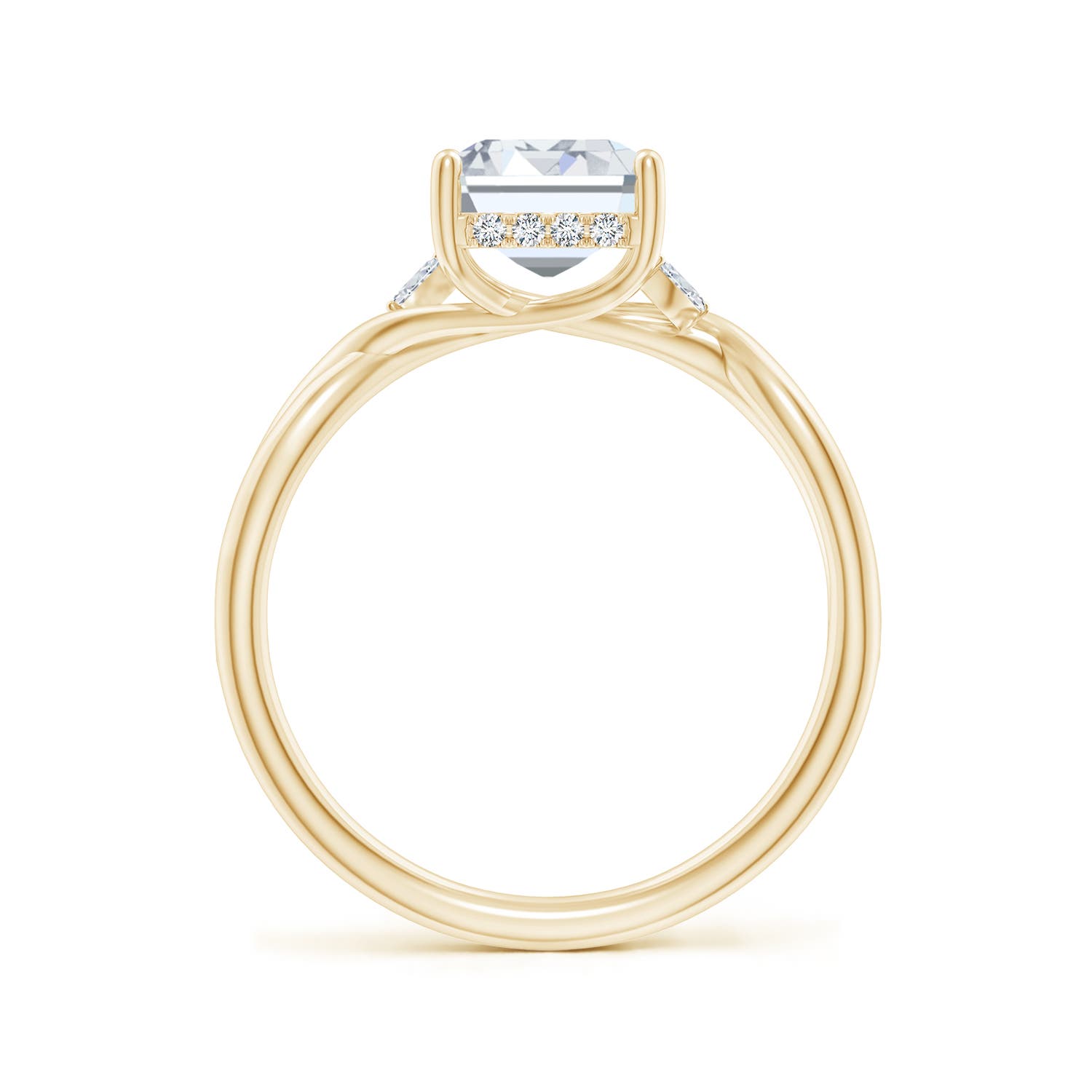 8.5x6.5mm FGVS Lab-Grown Nature-Inspired Emerald-Cut Diamond Hidden Halo Engagement Ring in 18K Yellow Gold