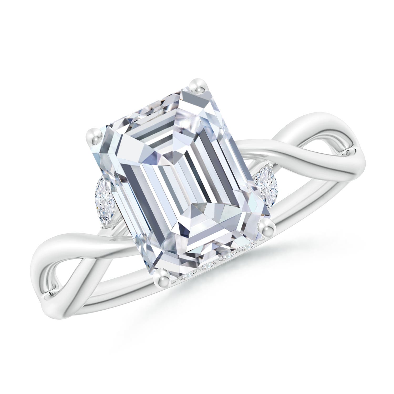 8.5x6.5mm FGVS Lab-Grown Nature-Inspired Emerald-Cut Diamond Hidden Halo Engagement Ring in P950 Platinum