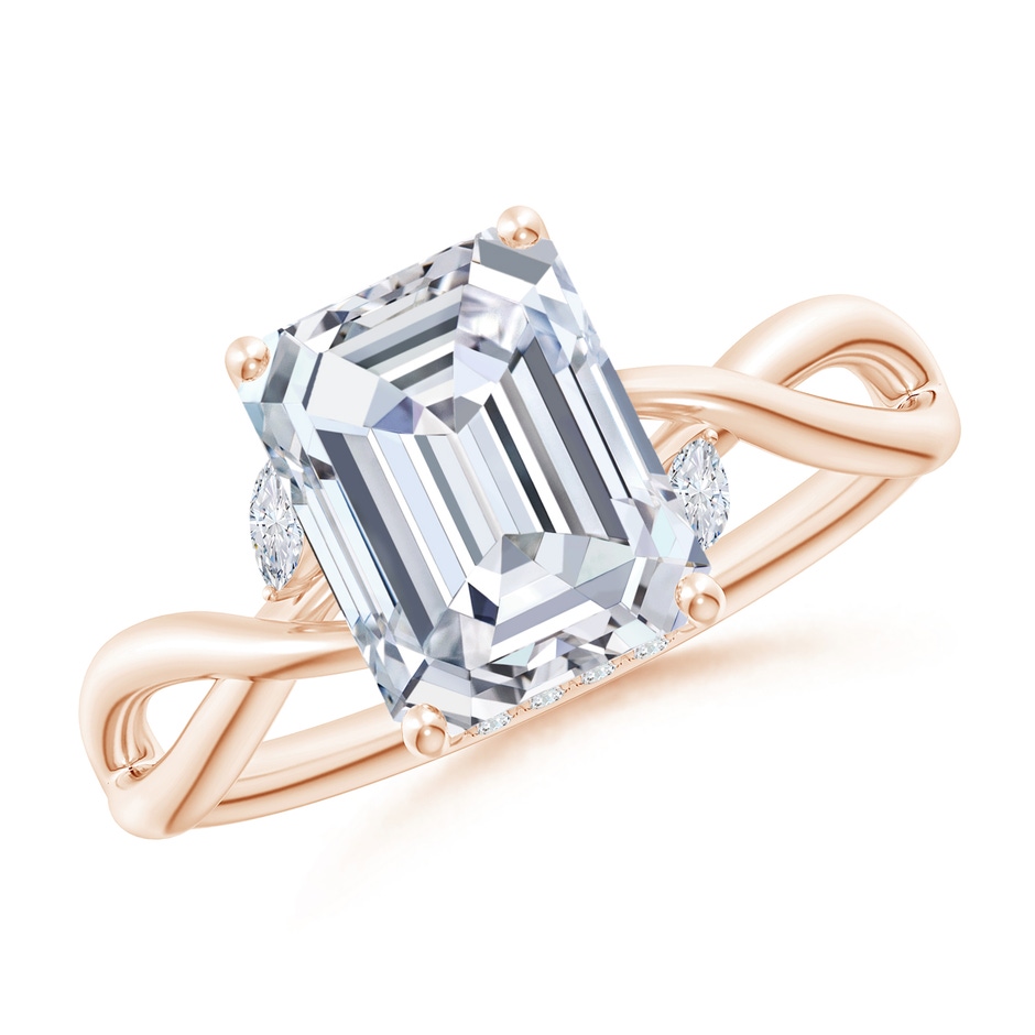 8.5x6.5mm FGVS Lab-Grown Nature-Inspired Emerald-Cut Diamond Hidden Halo Engagement Ring in Rose Gold 