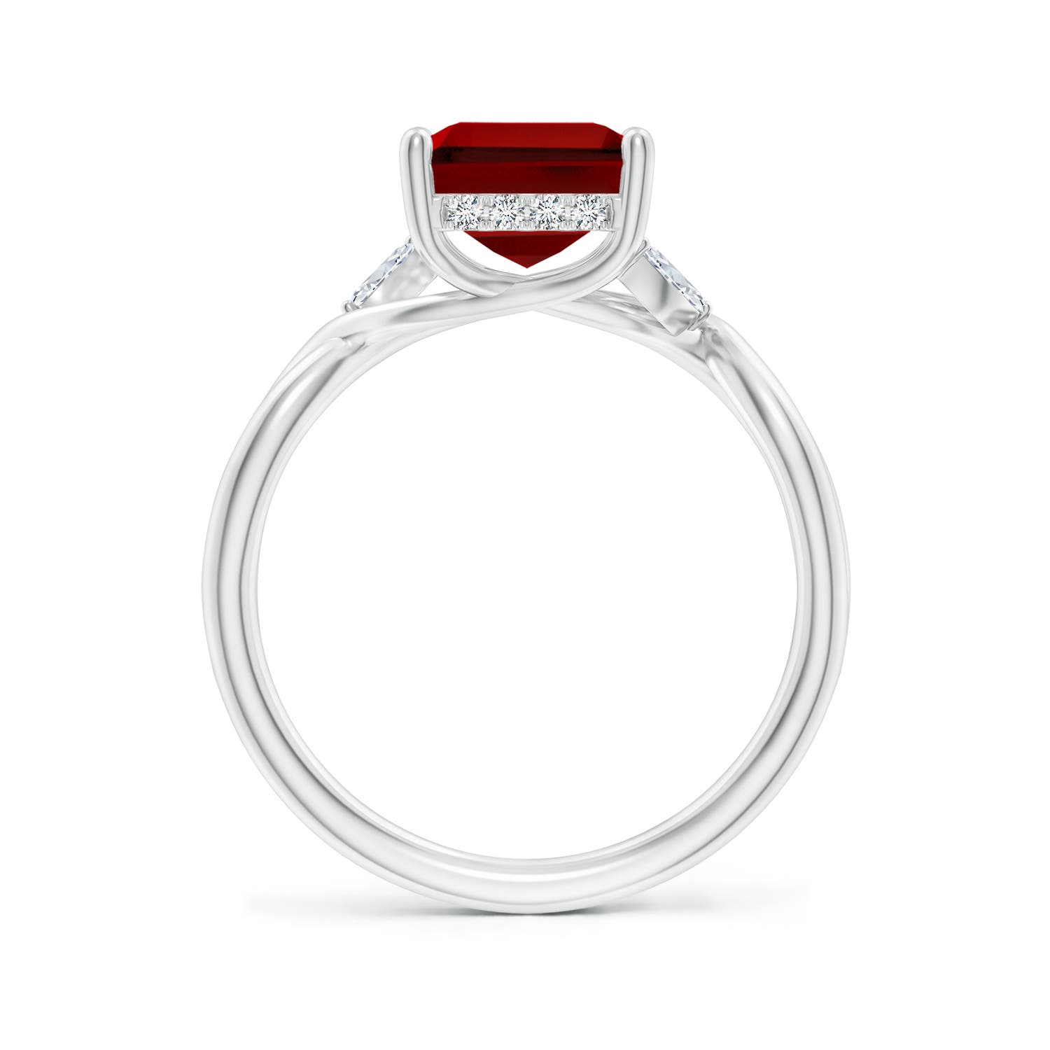 10x8mm Labgrown Lab-Grown Nature-Inspired Emerald-Cut Ruby Hidden Halo Engagement Ring in 18K White Gold