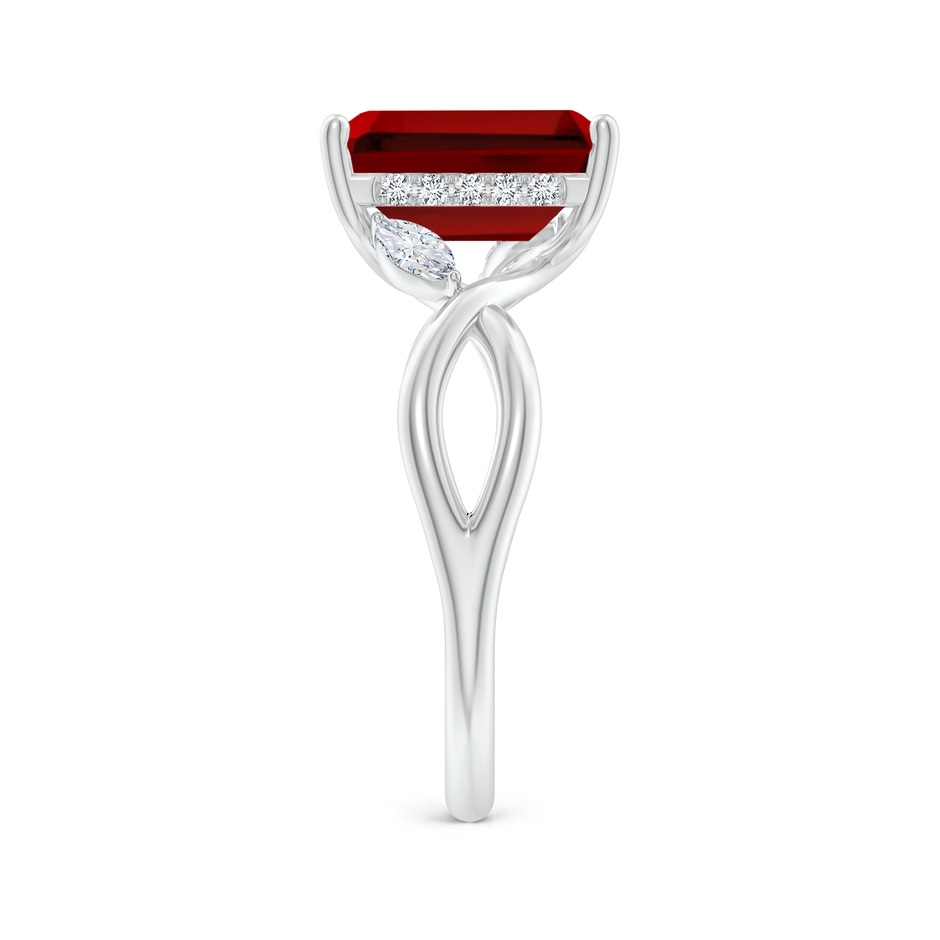 10x8mm Labgrown Lab-Grown Nature-Inspired Emerald-Cut Ruby Hidden Halo Engagement Ring in 18K White Gold side 299