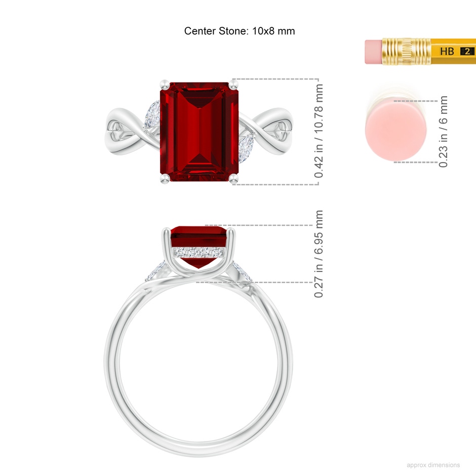 10x8mm Labgrown Lab-Grown Nature-Inspired Emerald-Cut Ruby Hidden Halo Engagement Ring in P950 Platinum ruler