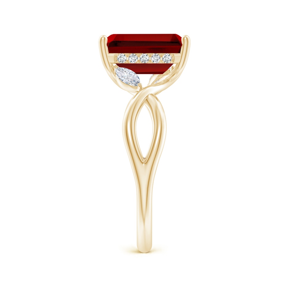 10x8mm Labgrown Lab-Grown Nature-Inspired Emerald-Cut Ruby Hidden Halo Engagement Ring in Yellow Gold side 299