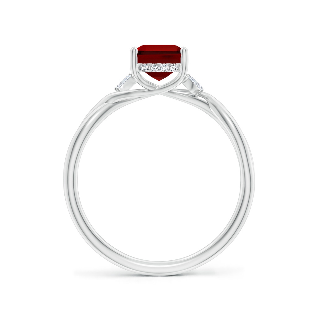 8x6mm Labgrown Lab-Grown Nature-Inspired Emerald-Cut Ruby Hidden Halo Engagement Ring in 18K White Gold - side 199