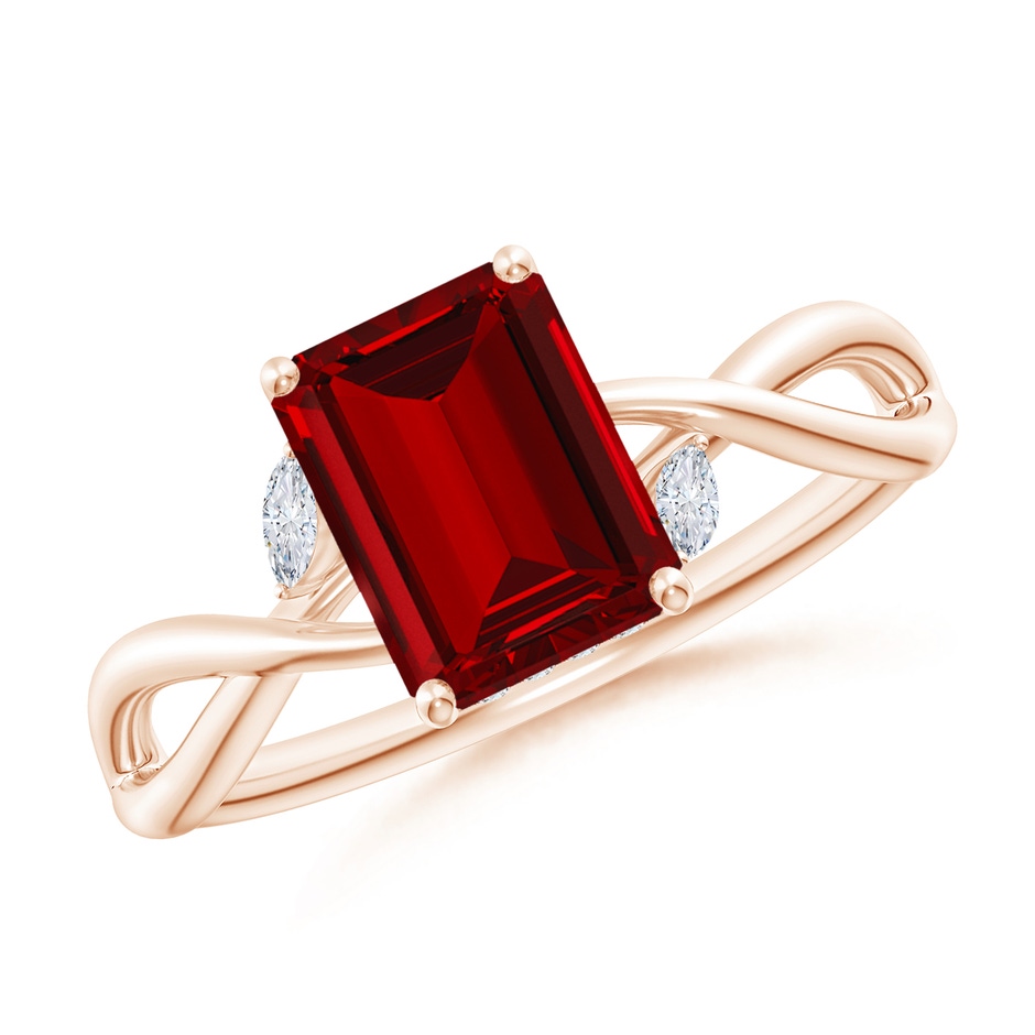 8x6mm Labgrown Lab-Grown Nature-Inspired Emerald-Cut Ruby Hidden Halo Engagement Ring in Rose Gold 