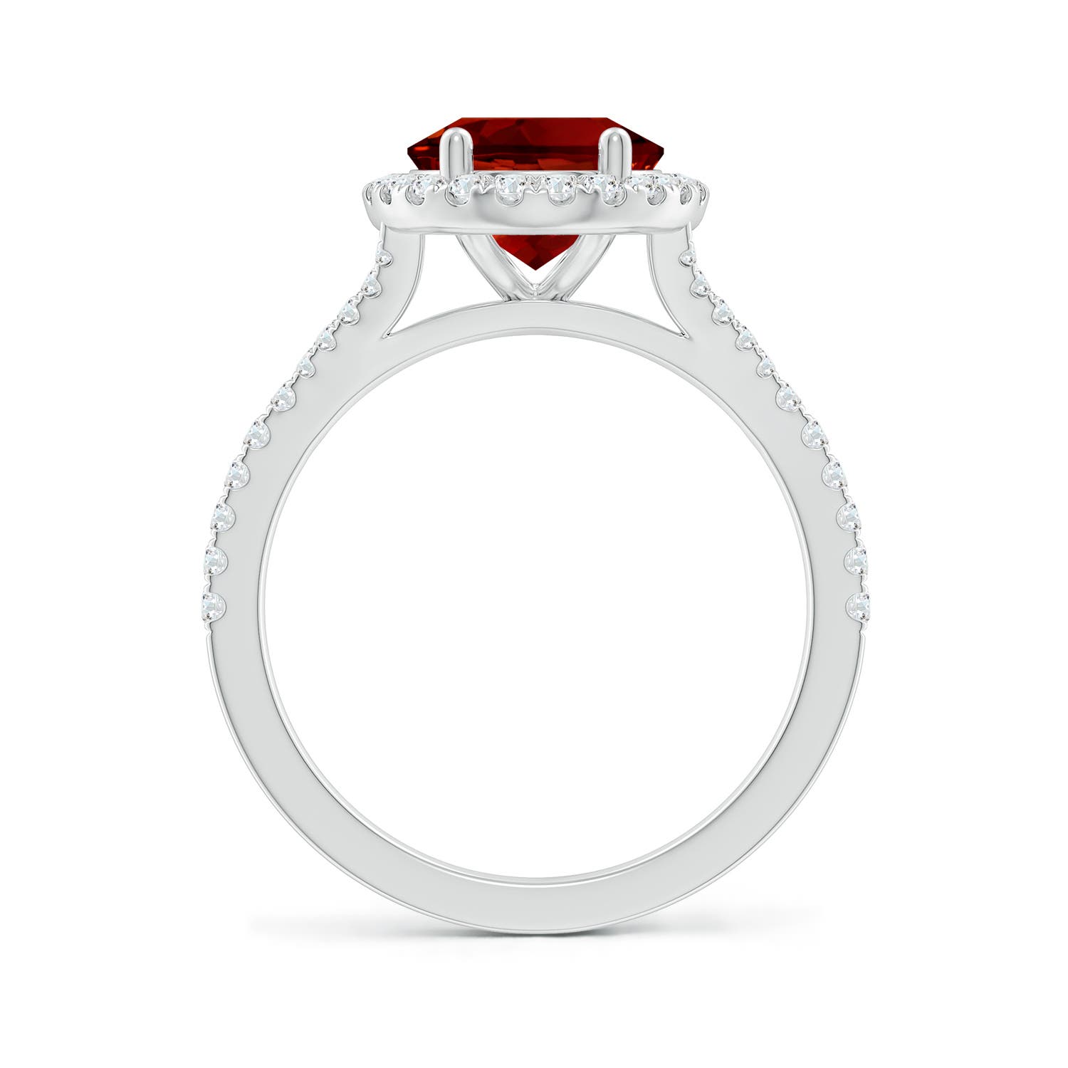 10x8mm Labgrown Lab-Grown Oval Ruby Halo Split Shank Engagement Ring in 18K White Gold