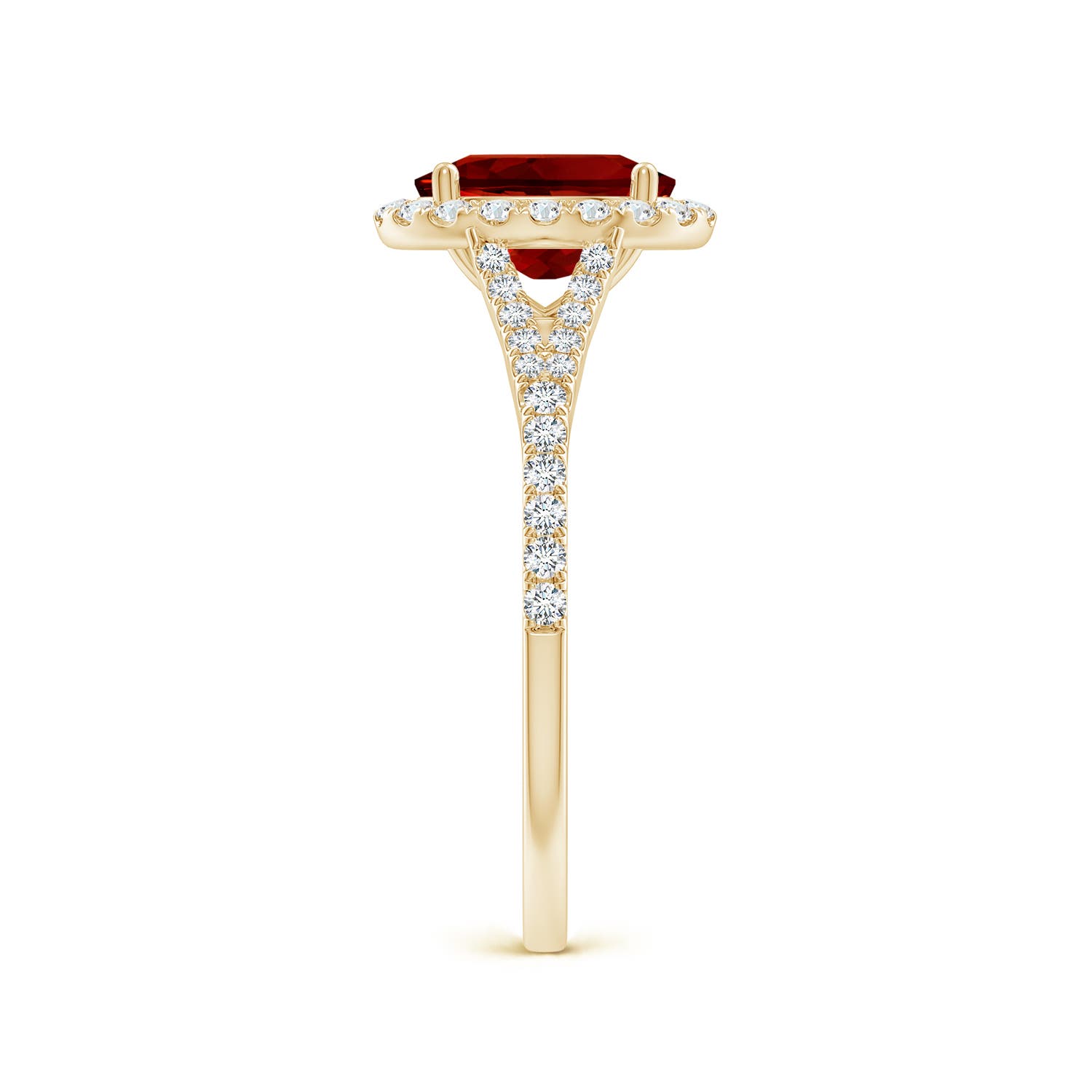 8x6mm Labgrown Lab-Grown Oval Ruby Halo Split Shank Engagement Ring in Yellow Gold - side 4