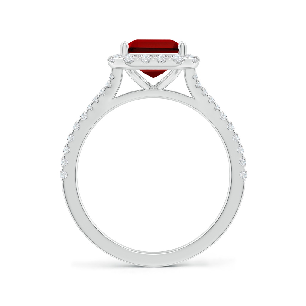 9x7mm Labgrown Lab-Grown Emerald-Cut Ruby Halo Split Shank Engagement Ring in White Gold Side 199