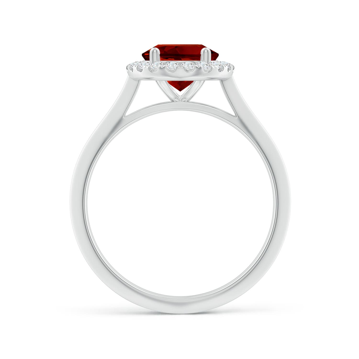 9x7mm Labgrown Lab-Grown Oval Ruby Halo Knife-Edge Shank Engagement Ring in 18CT White Gold - side 3
