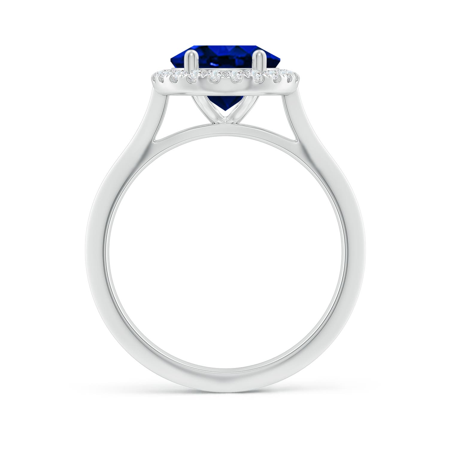 10x8mm Labgrown Lab-Grown Oval Blue Sapphire Halo Knife-Edge Shank Engagement Ring in 18K White Gold
