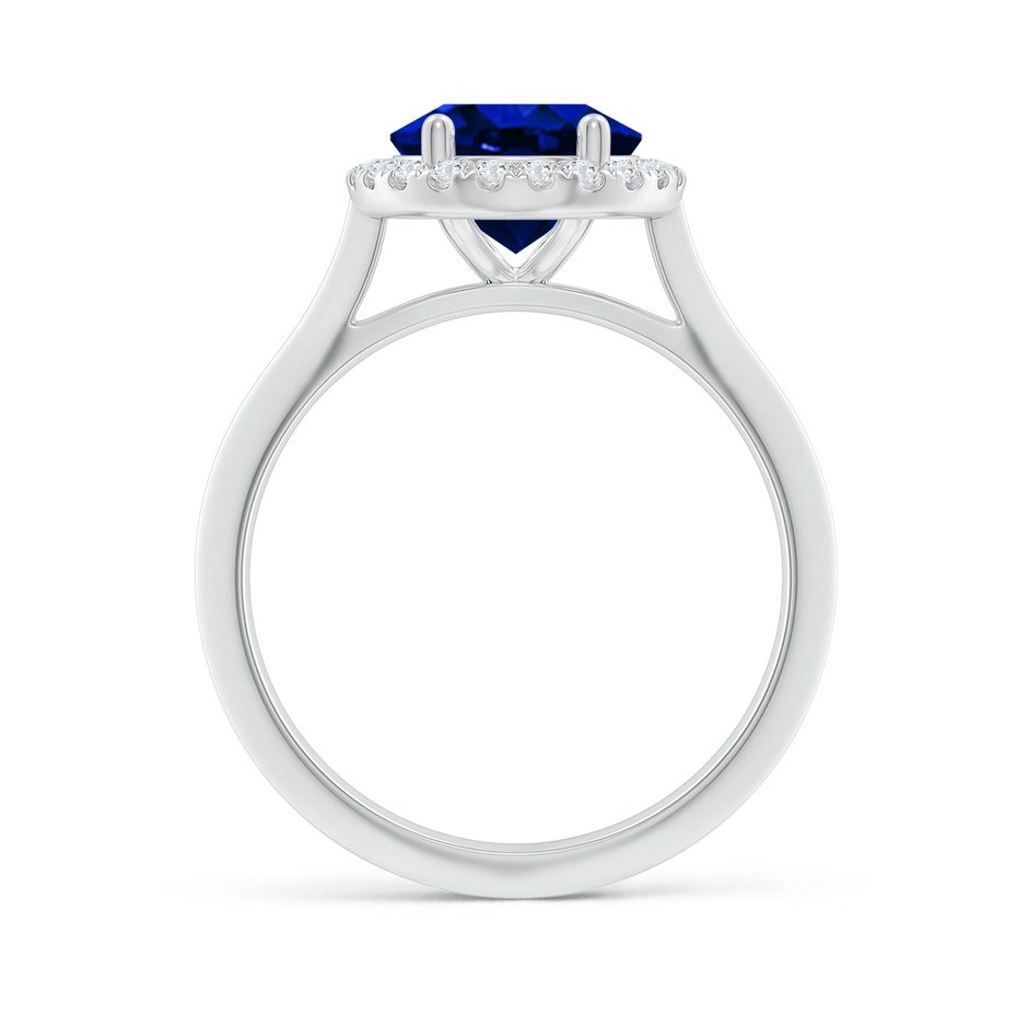 10x8mm Labgrown Lab-Grown Oval Blue Sapphire Halo Knife-Edge Shank Engagement Ring in 18K White Gold side 199