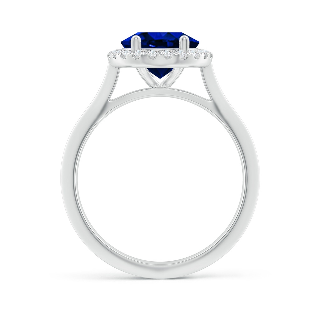 10x8mm Labgrown Lab-Grown Oval Blue Sapphire Halo Knife-Edge Shank Engagement Ring in White Gold - side 199
