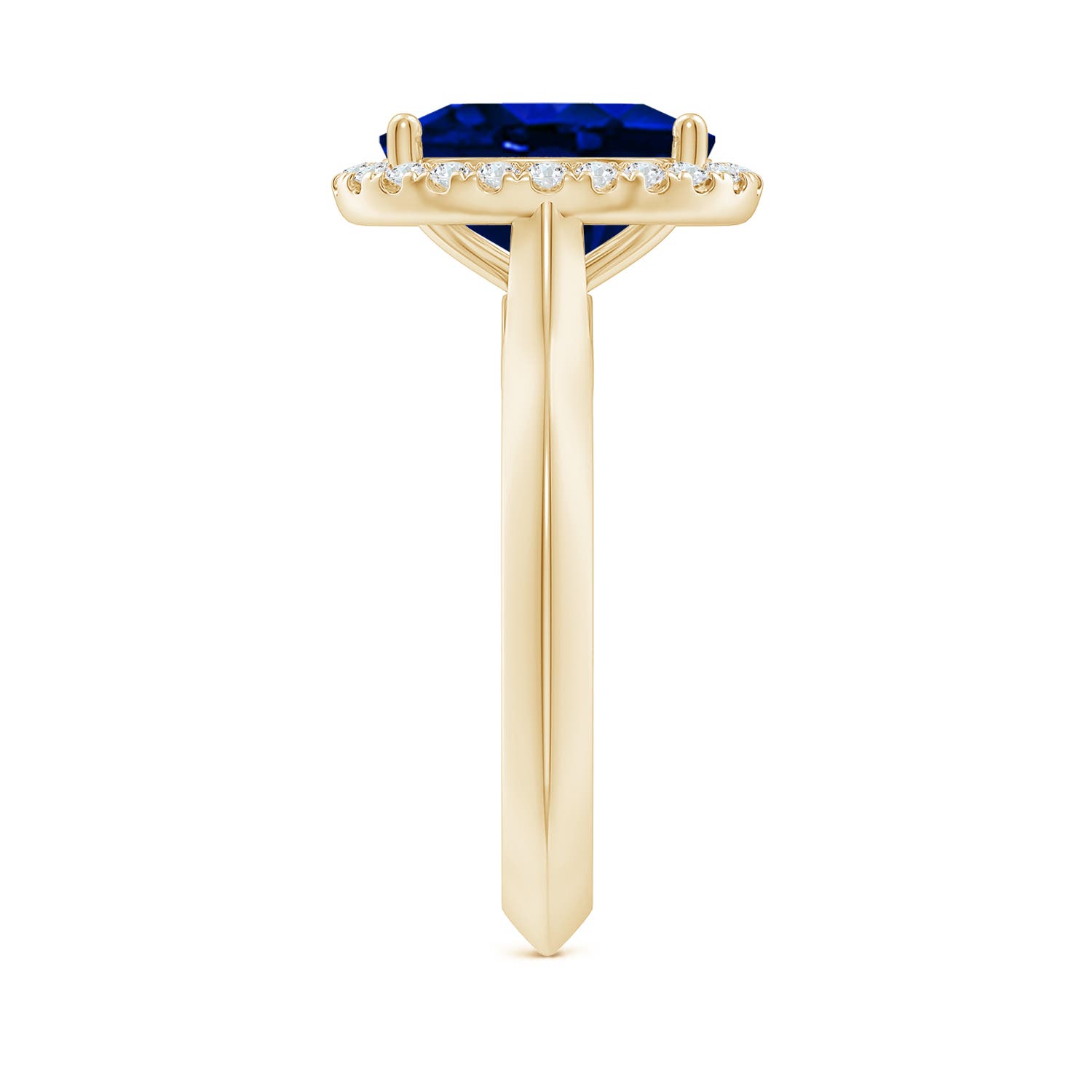 10x8mm Labgrown Lab-Grown Oval Blue Sapphire Halo Knife-Edge Shank Engagement Ring in Yellow Gold - side 4