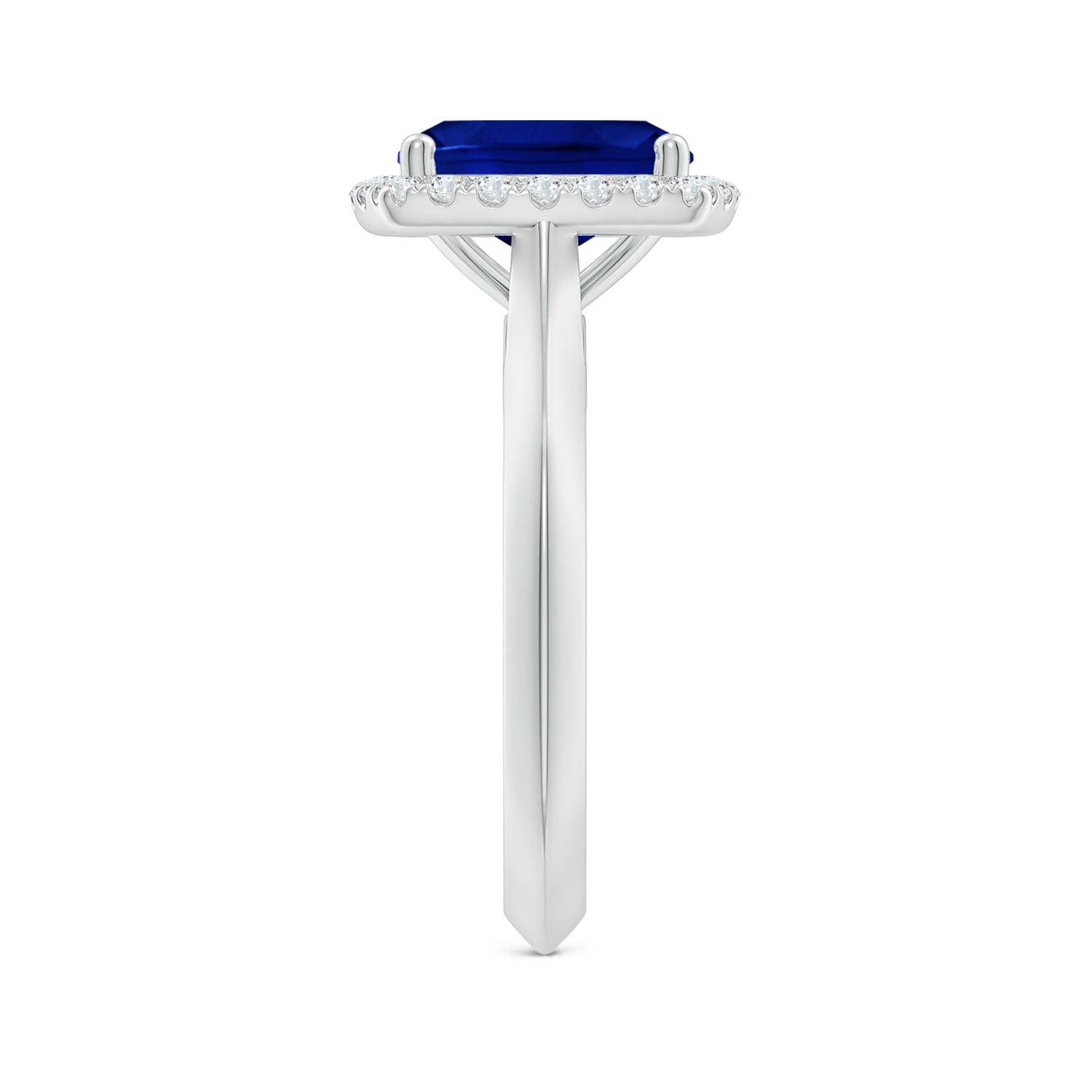 9x7mm Labgrown Lab-Grown Cushion Rectangular Blue Sapphire Halo Knife-Edge Shank Engagement Ring in White Gold - side 4