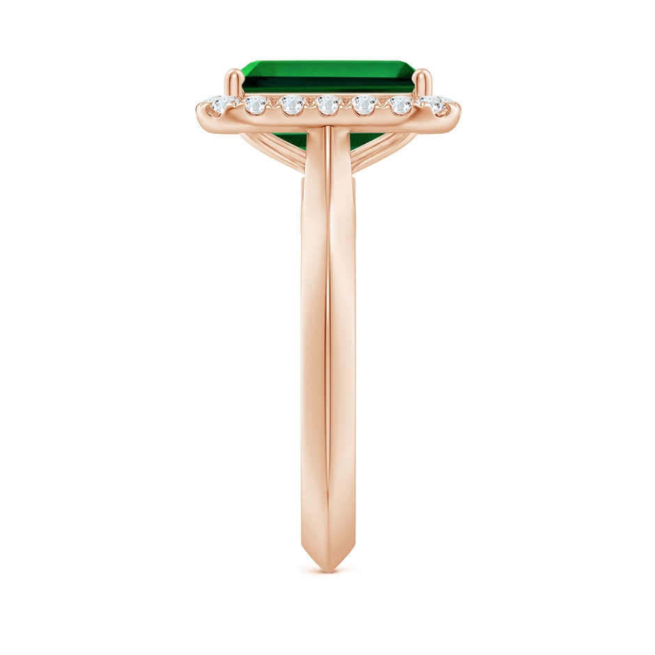 10x8mm Labgrown Lab-Grown Emerald-Cut Emerald Halo Knife-Edge Shank Engagement Ring in 18K Rose Gold side 299