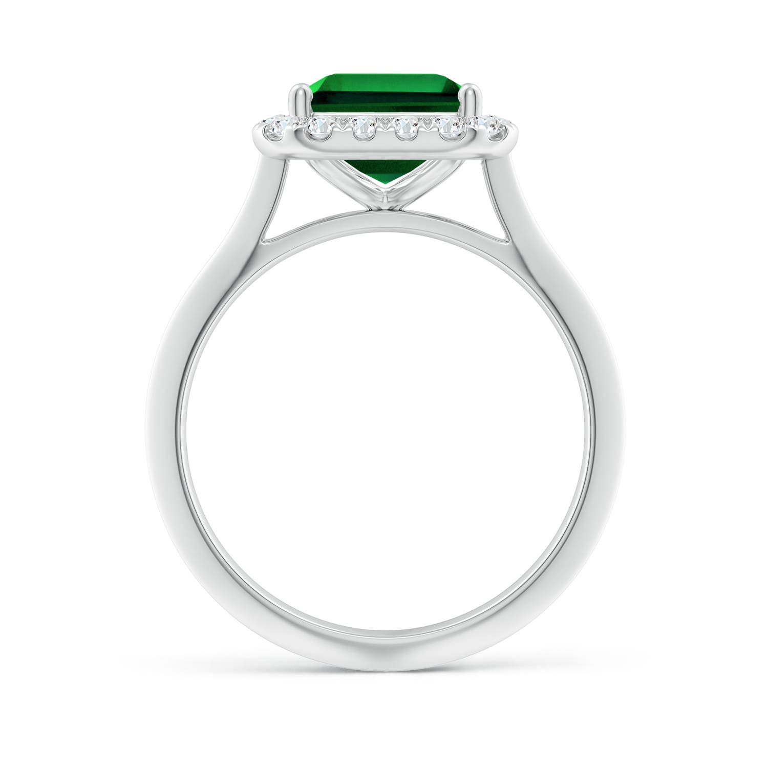 10x8mm Labgrown Lab-Grown Emerald-Cut Emerald Halo Knife-Edge Shank Engagement Ring in 18K White Gold