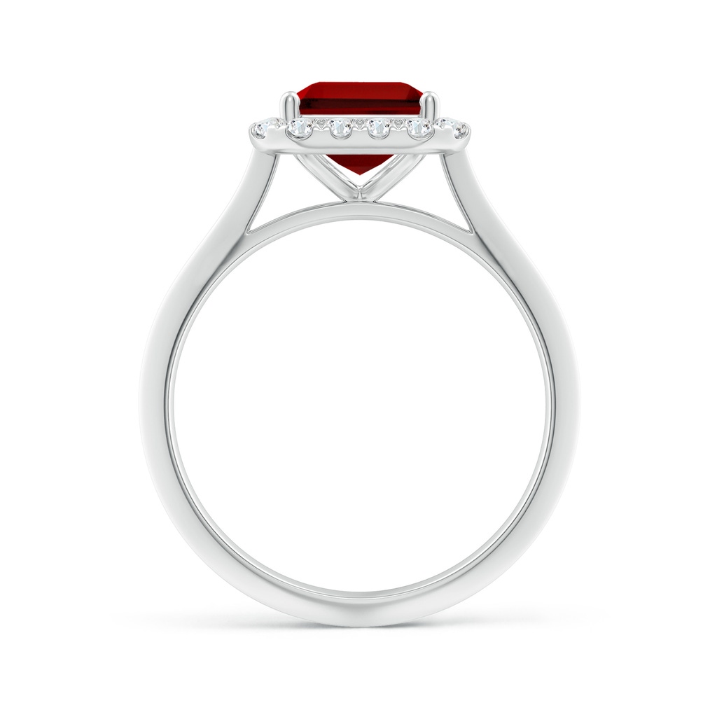 9x7mm Labgrown Lab-Grown Emerald-Cut Ruby Halo Knife-Edge Shank Engagement Ring in White Gold Side 199