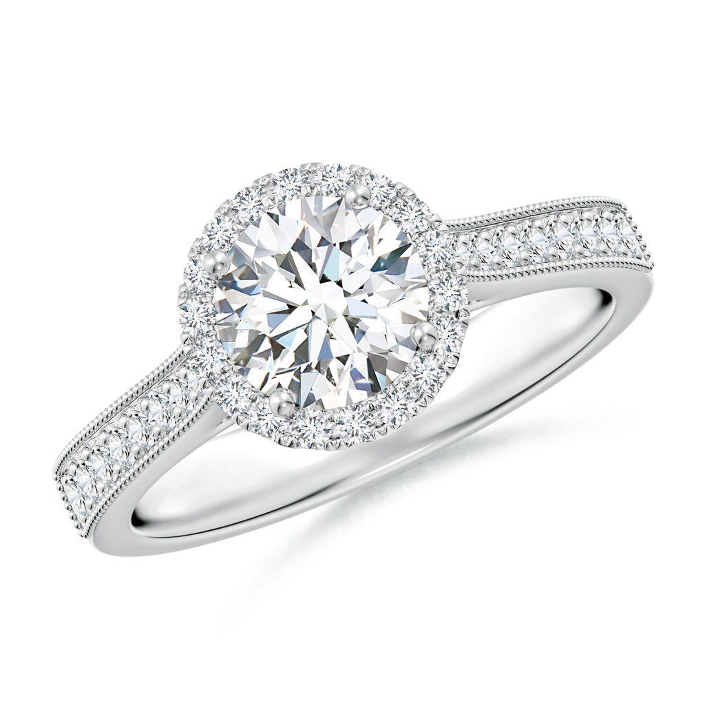 6.4mm FGVS Lab-Grown Round Diamond Reverse Tapered Shank Halo Engagement Ring in White Gold