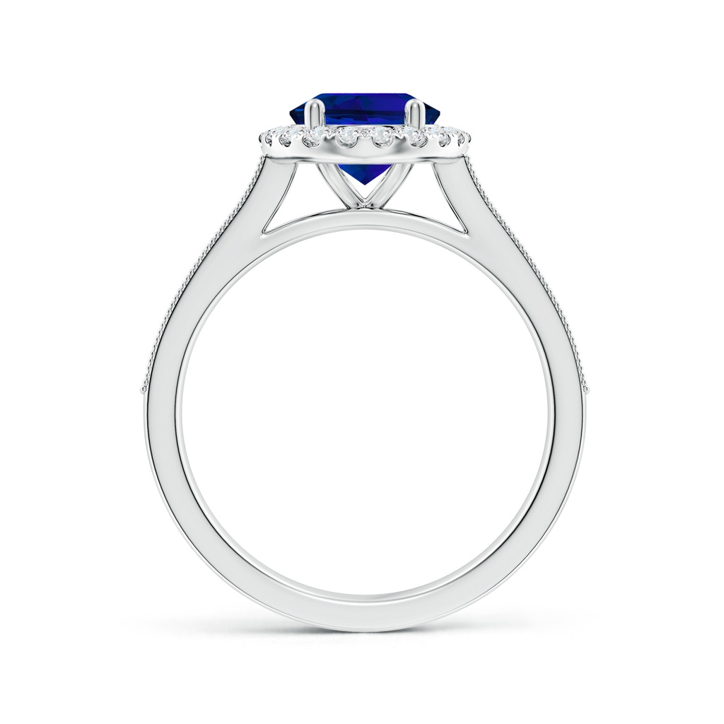 9x7mm Labgrown Lab-Grown Oval Blue Sapphire Reverse Tapered Shank Halo Engagement Ring in White Gold Side 199
