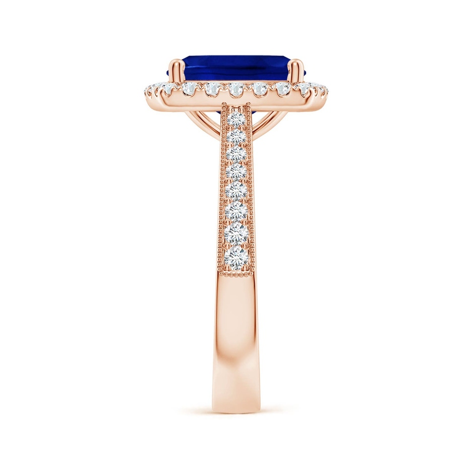 10x8mm Labgrown Lab-Grown Cushion Rectangular Blue Sapphire Reverse Tapered Shank Halo Engagement Ring in 18K Rose Gold side 299