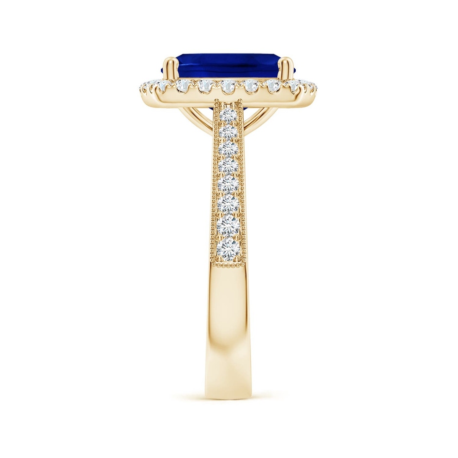 10x8mm Labgrown Lab-Grown Cushion Rectangular Blue Sapphire Reverse Tapered Shank Halo Engagement Ring in 18K Yellow Gold side 299