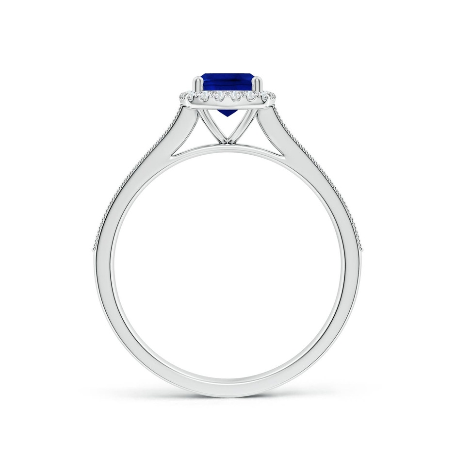 7x5mm Labgrown Lab-Grown Cushion Rectangular Blue Sapphire Reverse Tapered Shank Halo Engagement Ring in 18K White Gold side 199