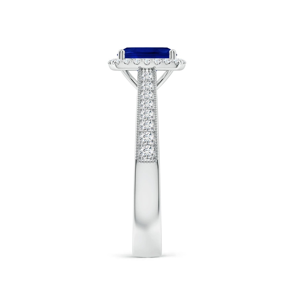 7x5mm Labgrown Lab-Grown Cushion Rectangular Blue Sapphire Reverse Tapered Shank Halo Engagement Ring in 18K White Gold side 299