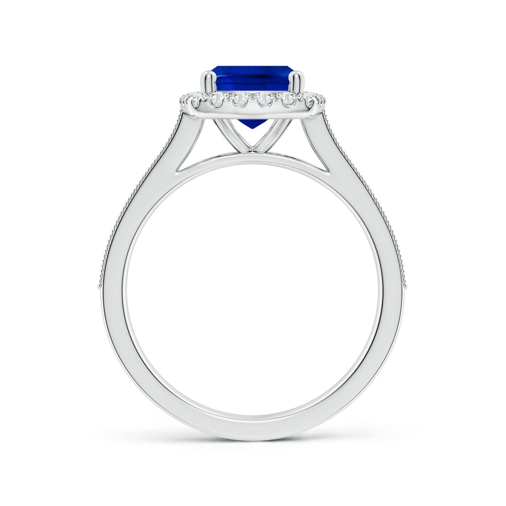 9x7mm Labgrown Lab-Grown Cushion Rectangular Blue Sapphire Reverse Tapered Shank Halo Engagement Ring in White Gold Side 199