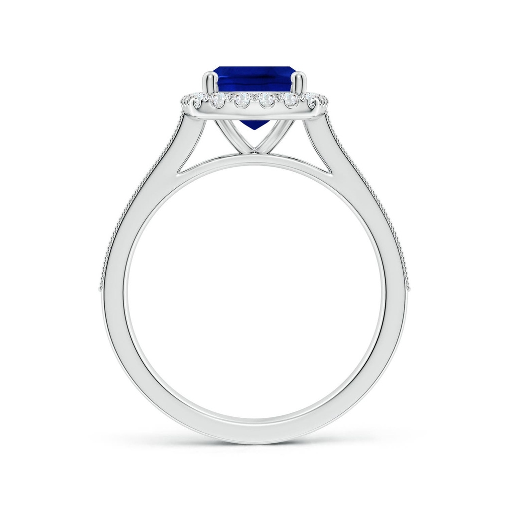 9x7mm Labgrown Lab-Grown Cushion Rectangular Blue Sapphire Reverse Tapered Shank Halo Engagement Ring in White Gold - side 199