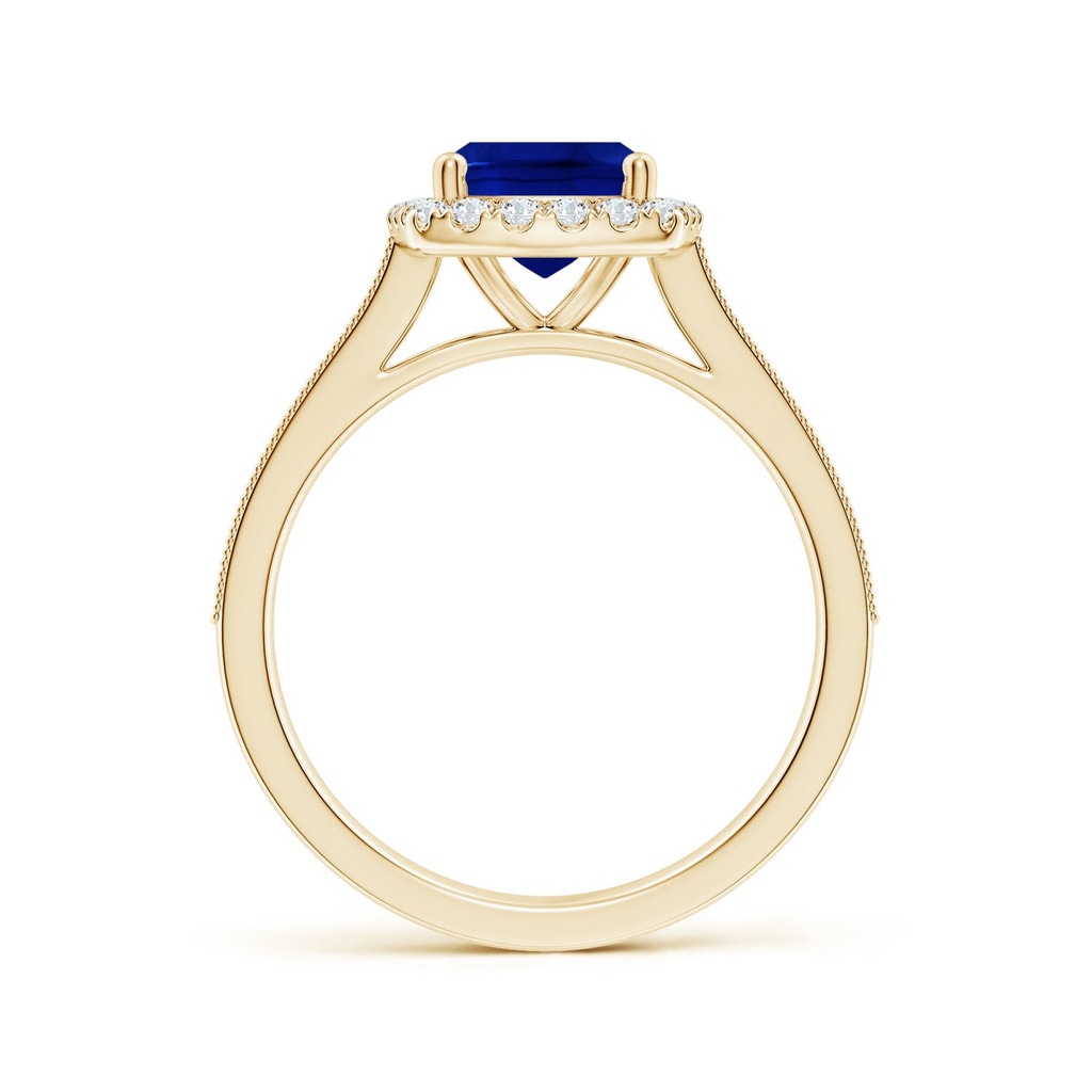 9x7mm Labgrown Lab-Grown Cushion Rectangular Blue Sapphire Reverse Tapered Shank Halo Engagement Ring in Yellow Gold - side 199