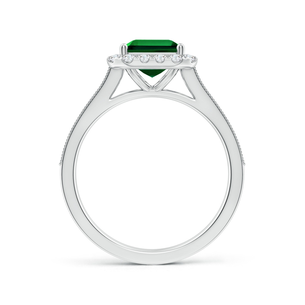9x7mm Labgrown Lab-Grown Emerald-Cut Emerald Reverse Tapered Shank Halo Engagement Ring in White Gold Side 199