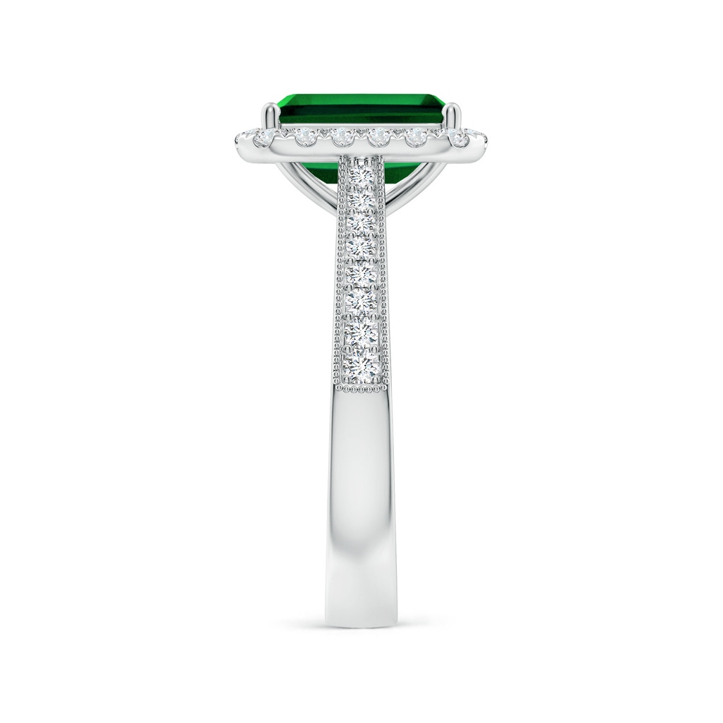 9x7mm Labgrown Lab-Grown Emerald-Cut Emerald Reverse Tapered Shank Halo Engagement Ring in White Gold Side 299