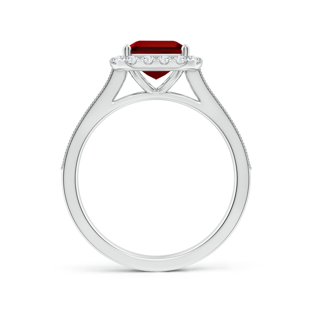 9x7mm Labgrown Lab-Grown Emerald-Cut Ruby Reverse Tapered Shank Halo Engagement Ring in White Gold Side 199