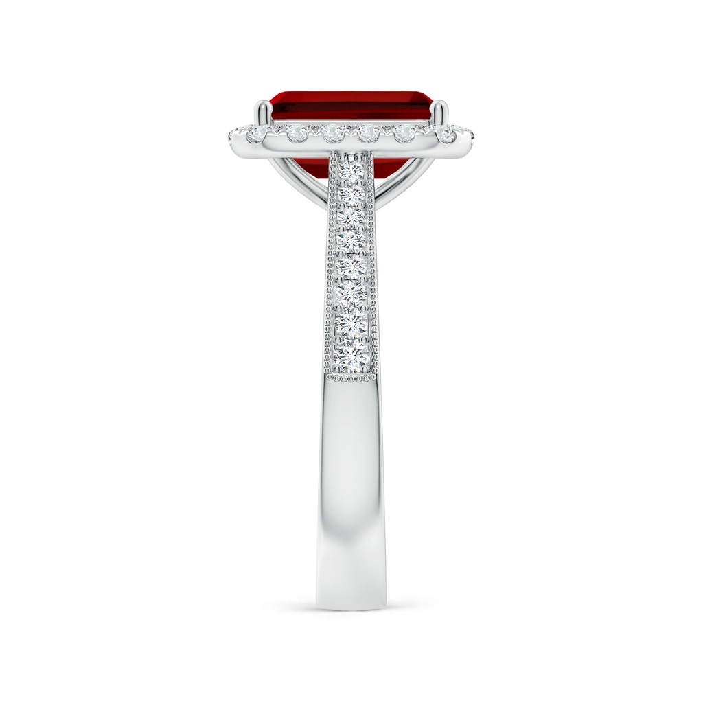 9x7mm Labgrown Lab-Grown Emerald-Cut Ruby Reverse Tapered Shank Halo Engagement Ring in White Gold Side 299