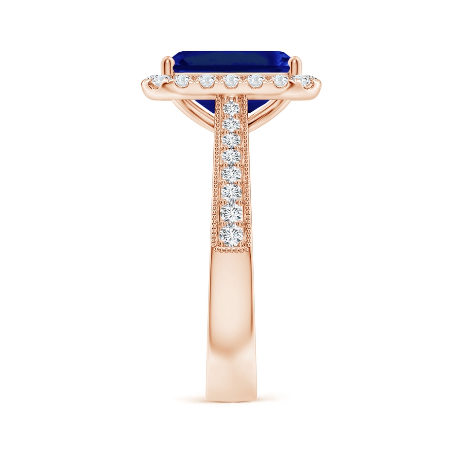 10x8mm Labgrown Lab-Grown Emerald-Cut Blue Sapphire Reverse Tapered Shank Halo Engagement Ring in Rose Gold side 299