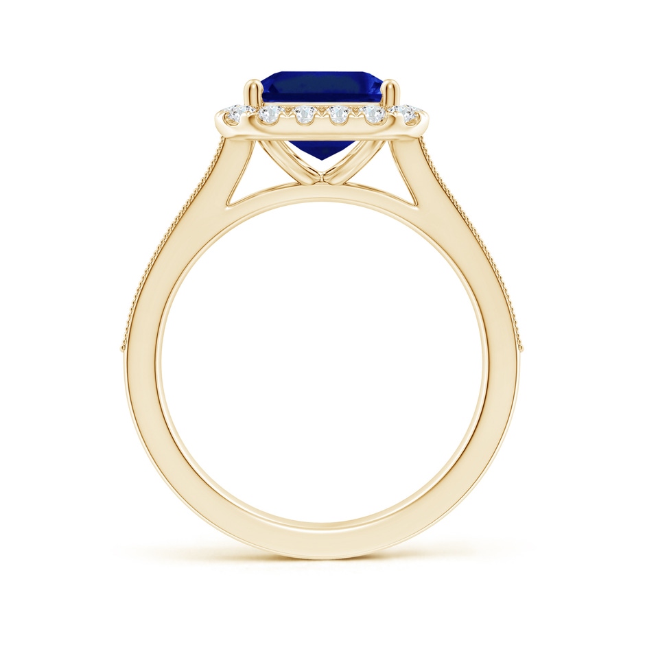 10x8mm Labgrown Lab-Grown Emerald-Cut Blue Sapphire Reverse Tapered Shank Halo Engagement Ring in Yellow Gold side 199