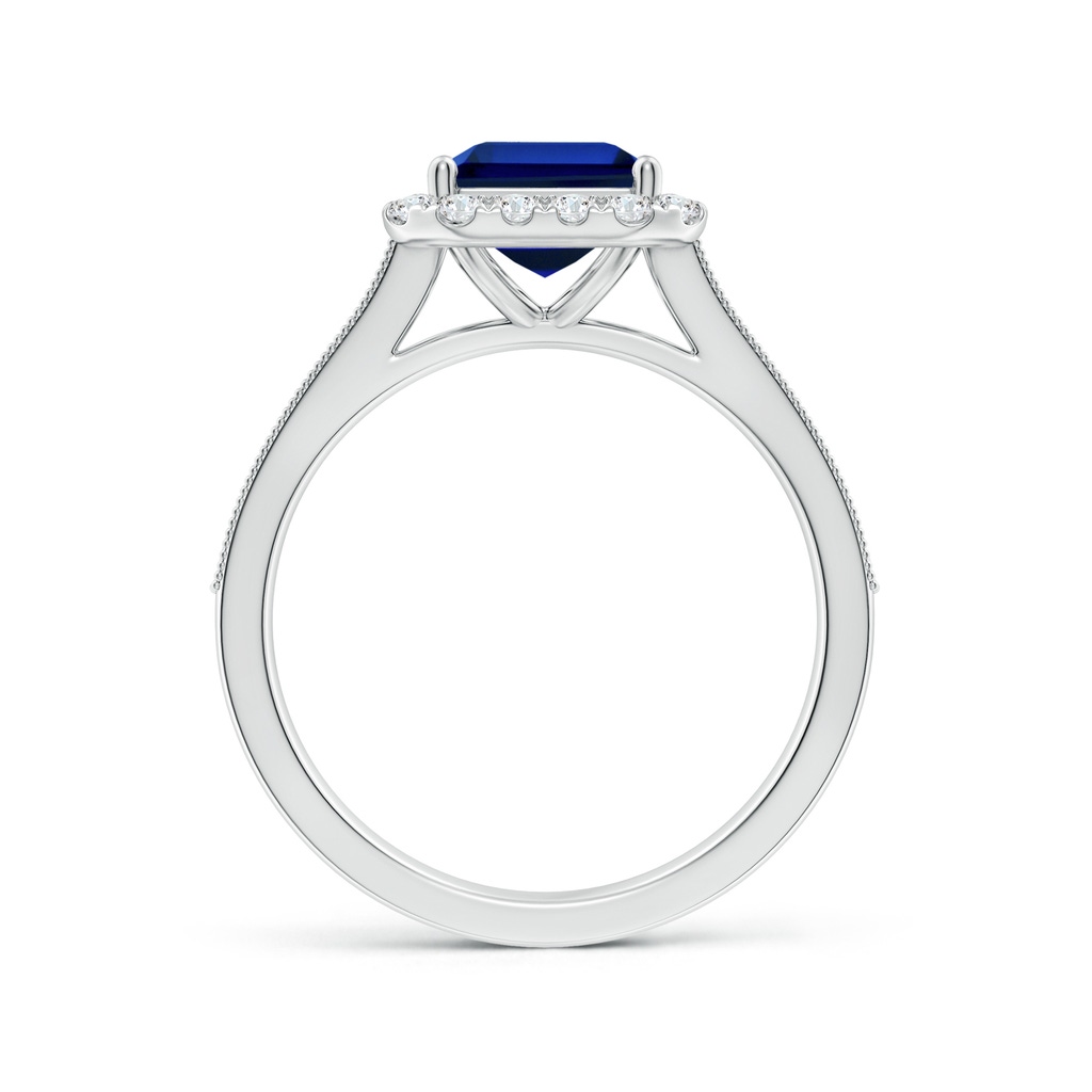 9x7mm Labgrown Lab-Grown Emerald-Cut Blue Sapphire Reverse Tapered Shank Halo Engagement Ring in White Gold Side 199