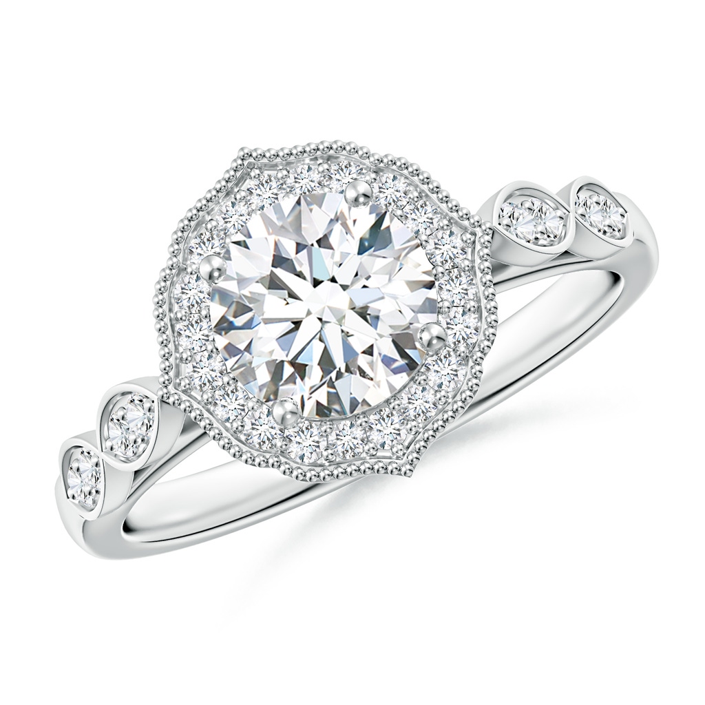 6.4mm FGVS Lab-Grown Vintage Inspired Round Diamond Ornate Halo Engagement Ring in White Gold 