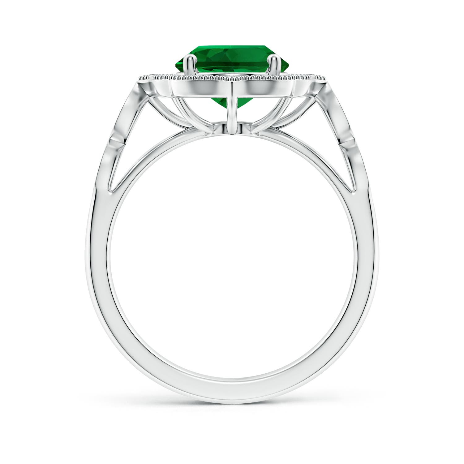 10x8mm Labgrown Lab-Grown Vintage Inspired Oval Emerald Ornate Halo Engagement Ring in 18K White Gold