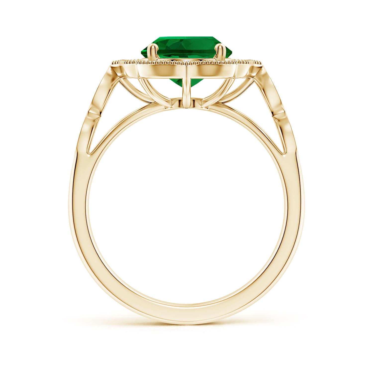 10x8mm Labgrown Lab-Grown Vintage Inspired Oval Emerald Ornate Halo Engagement Ring in 18K Yellow Gold