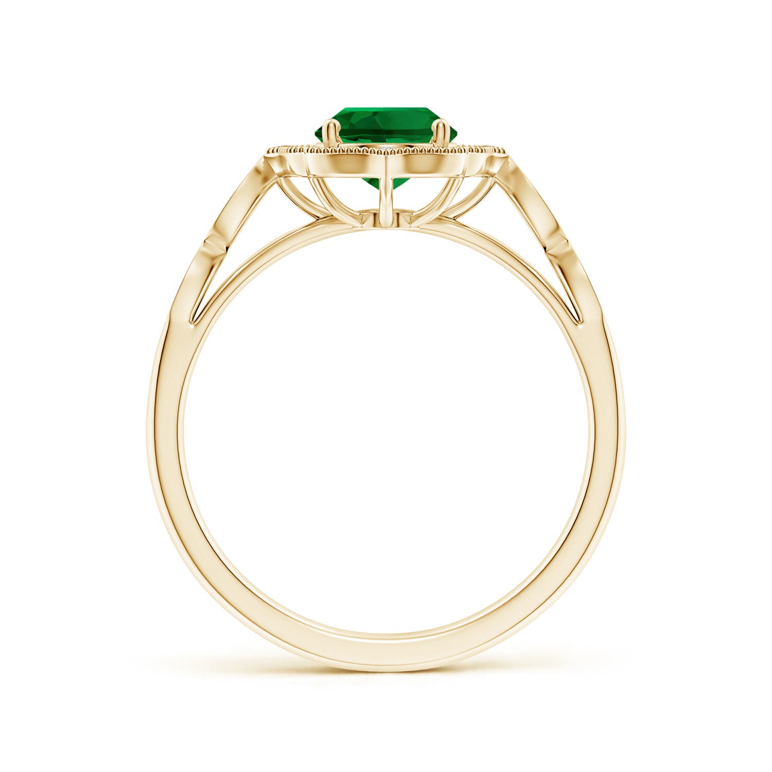 8x6mm Labgrown Lab-Grown Vintage Inspired Oval Emerald Ornate Halo Engagement Ring in 18K Yellow Gold - side 3