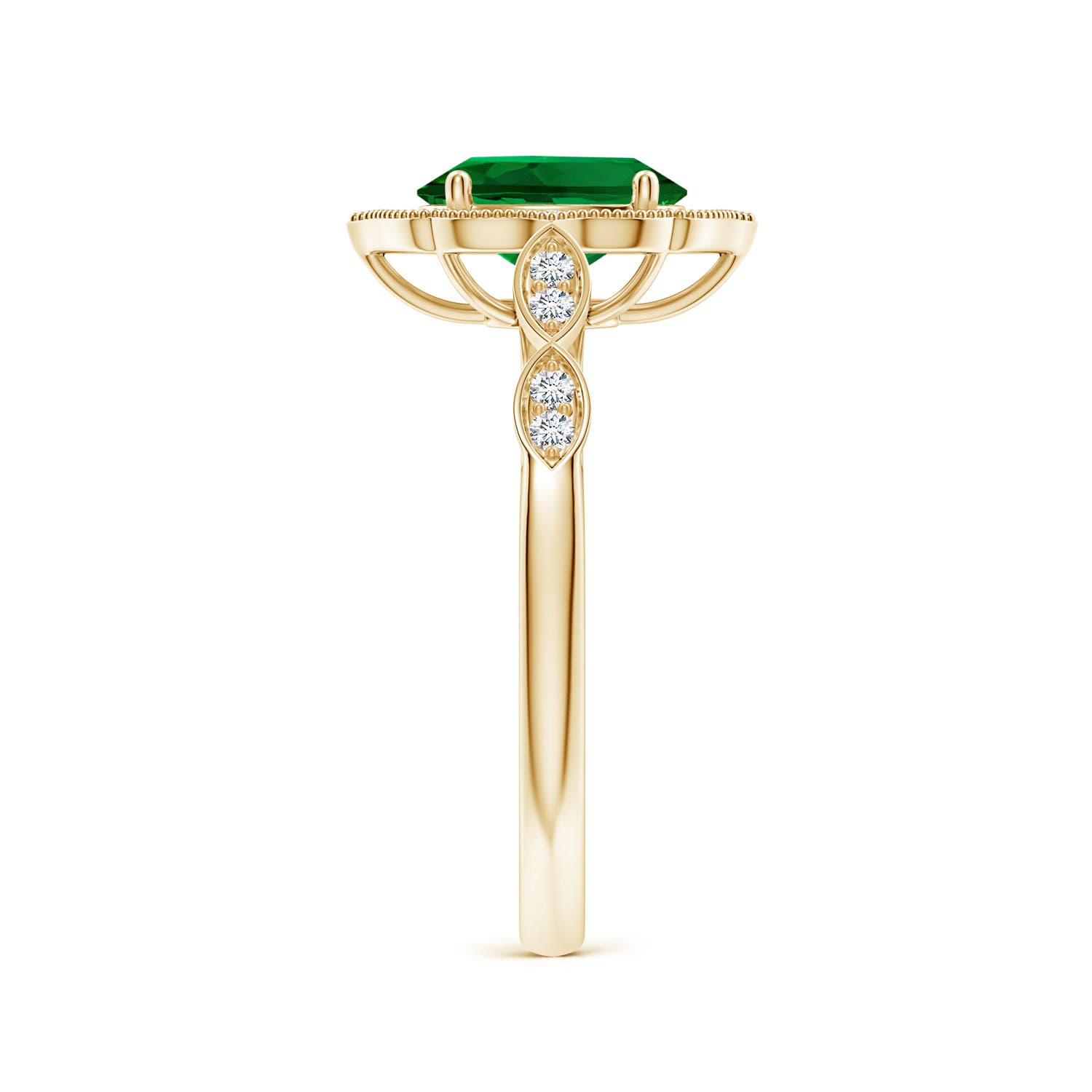 8x6mm Labgrown Lab-Grown Vintage Inspired Oval Emerald Ornate Halo Engagement Ring in 18K Yellow Gold - side 4