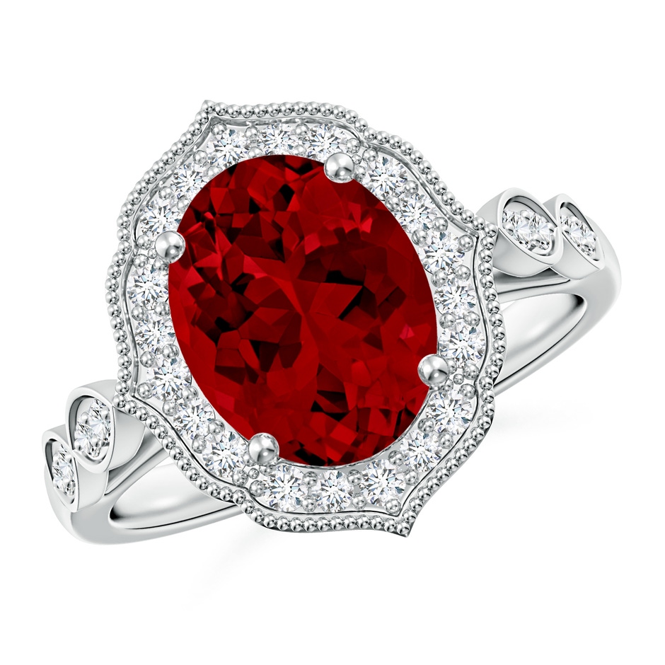 10x8mm Labgrown Lab-Grown Vintage Inspired Oval Ruby Ornate Halo Engagement Ring in White Gold 