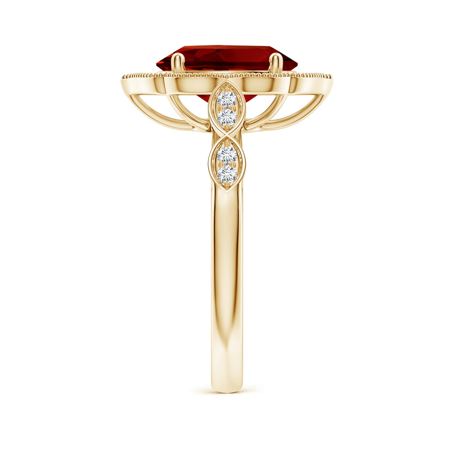 10x8mm Labgrown Lab-Grown Vintage Inspired Oval Ruby Ornate Halo Engagement Ring in Yellow Gold - side 4
